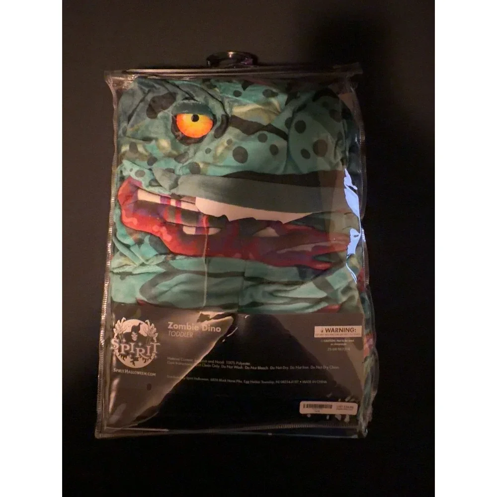 Spirit Halloween Zombie Dino Costume Toddler 5T-6T Complete Hood Storage Bag